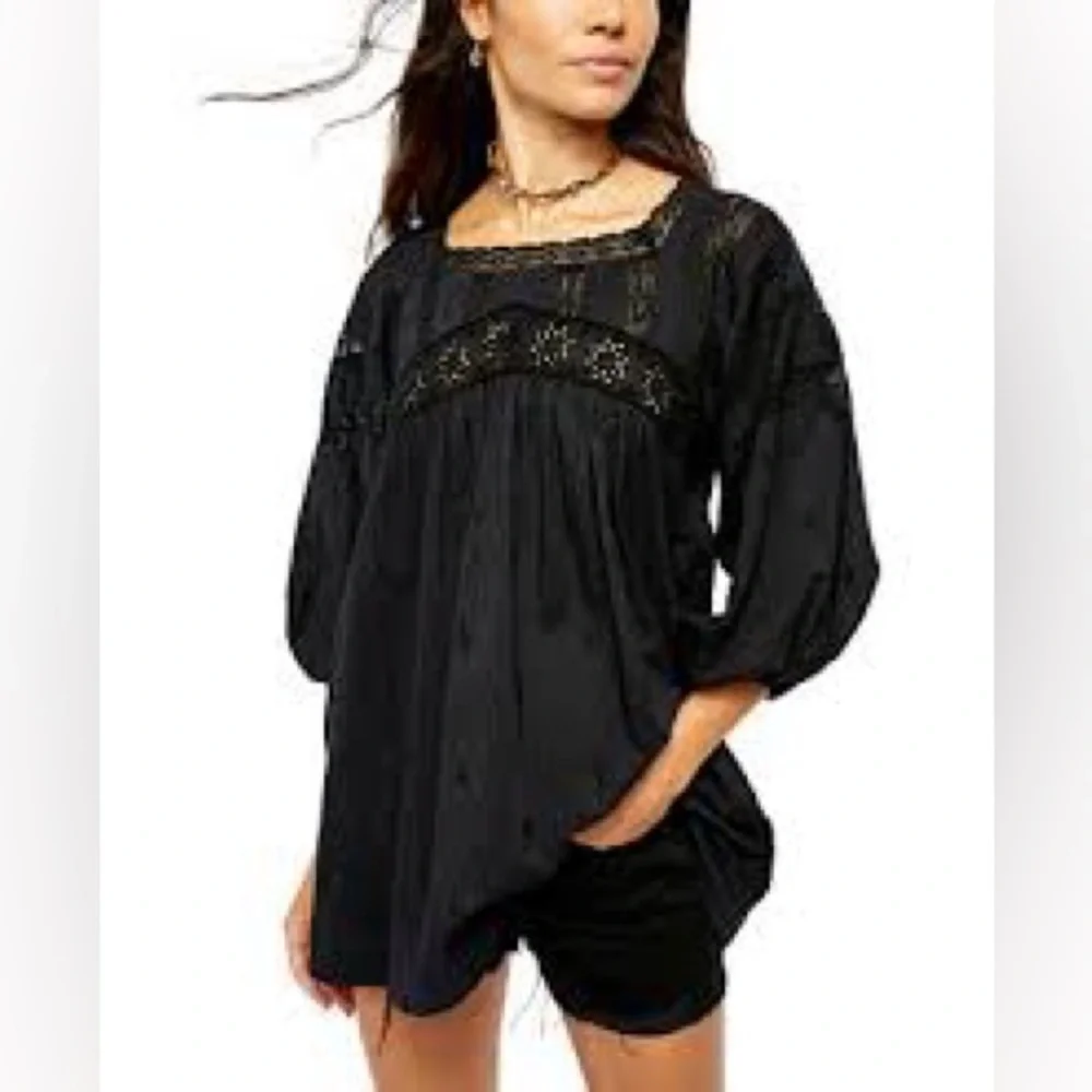Free People Azalea Lace Tunic Top Black Size XS